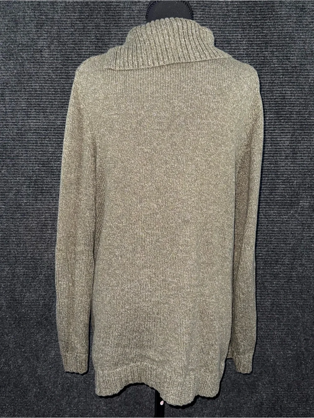 TALBOTS Women's Medium Green Cable Cotton Split Cowl Neck Sweater Long Sleeves